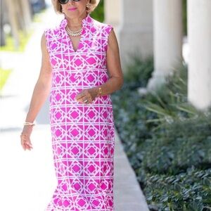 Jude Connally Fuchsia and White Geometric Dress